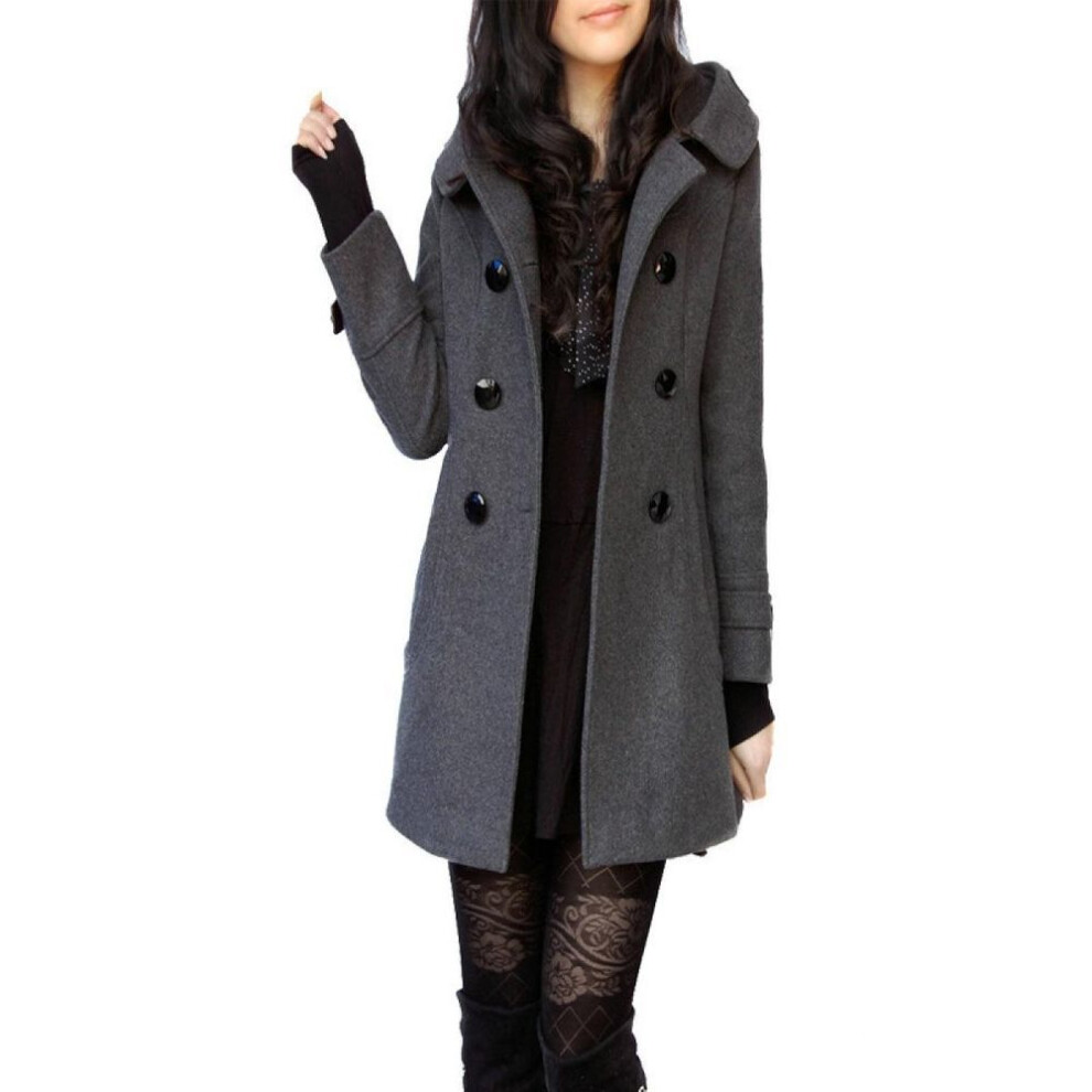 (grey, XL) Women's Long Sleeve Slim Fit Plus Size Wool Winter Hooded Jacket