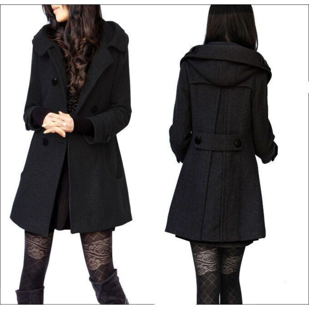 (black, S) Women's Long Sleeve Slim Fit Plus Size Wool Winter Hooded Jacket