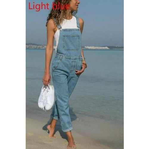 (3XL, dark blue) Women's denim overalls jumpsuit 1