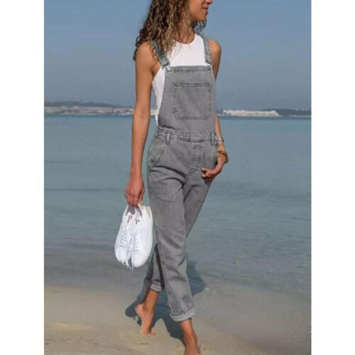 (3XL, dark blue) Women's denim overalls jumpsuit 2