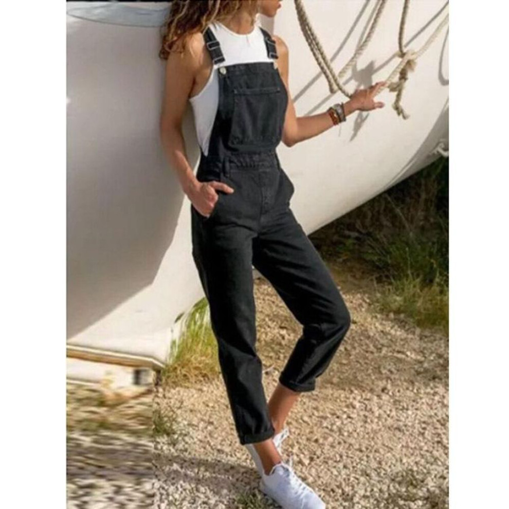 (XL, black) Women's Denim Overalls Jumpsuit