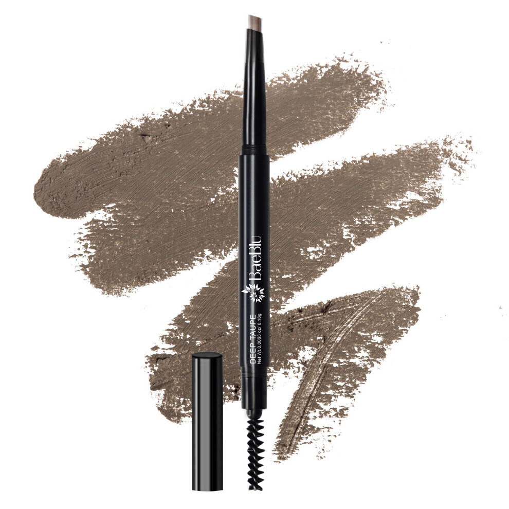 Baeblu Brown Cruelty Free Retractable Eyebrow Crayon, Vegan Non-Toxic Long Wear Brow Definer With Brush, Deep Taupe Pen