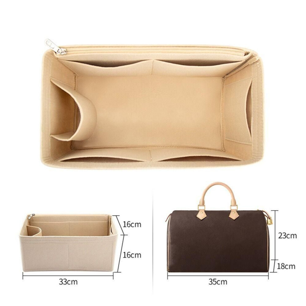 (khaki-For Speedy 35) Purse Travel Bag Accessories Felt Insert Flap Handbag Iiner Storage Organizer Inner Bag
