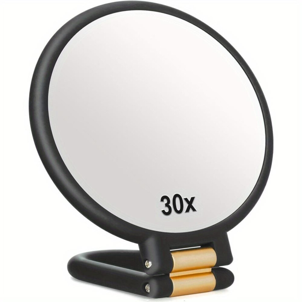(black) Magnifying Handheld Mirror Travel Folding Hand Held Mirror Double Sided Makeup Mirror With 30x Magnification