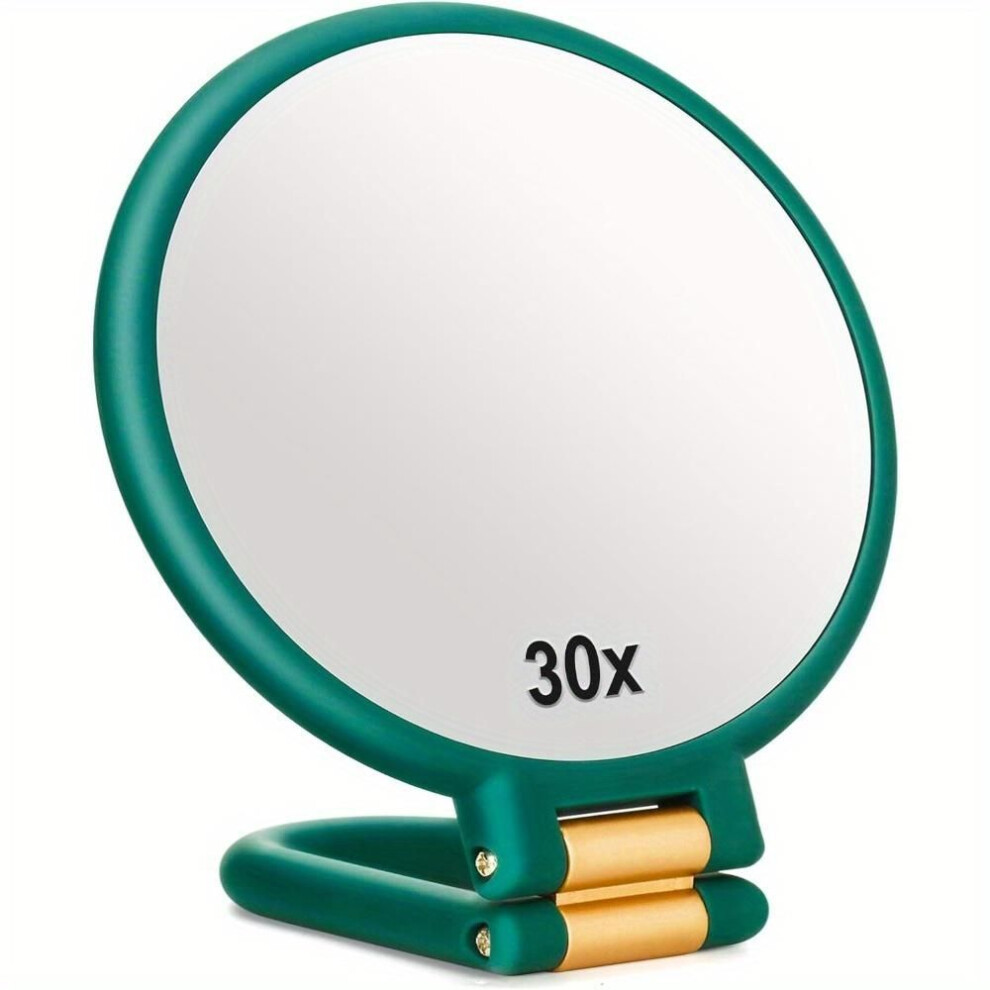 (green) Magnifying Handheld Mirror Travel Folding Hand Held Mirror Double Sided Makeup Mirror With 30x Magnification