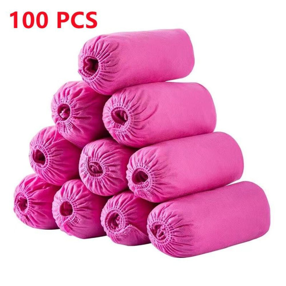 (pink, 100 pcs/bag) 100Pack Disposable Shoe Covers Boot Non-Slip Large Foot Booties for Indoors Contractors Floor Carpet Shoe Coverings Protectors