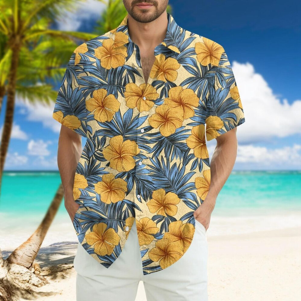 (L, as the picture) Men's Fashion Loose Hawaiian Printed Short Sleeve Beach Shirt