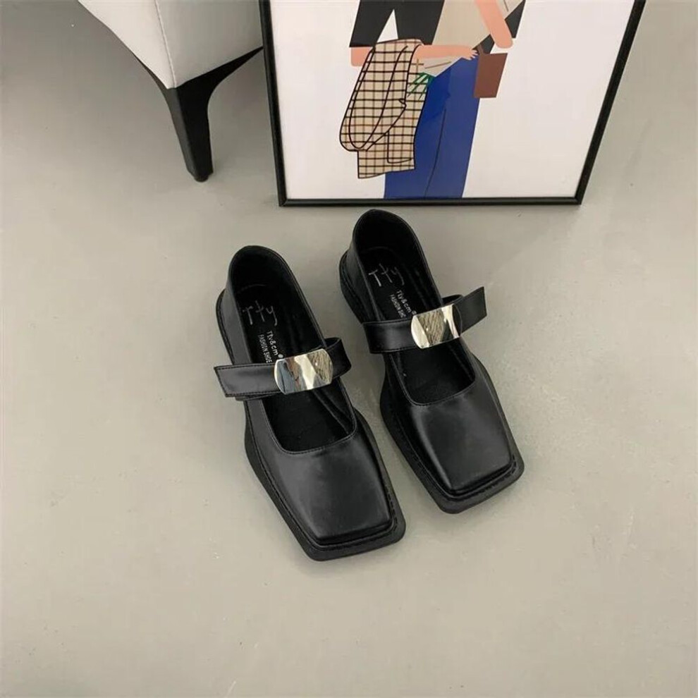 (black, 37) Designer Square Toe Women Mary Jane Shoes Fashion Shallow Metal Decoration Shoes Autumn  Outdoor Dress Pumps