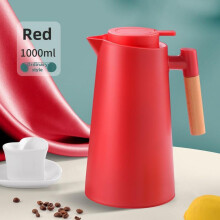 (red, 1000ml) Press-Type European Glass Liner Thermos Kettle for Household Use - Custom Logo Available