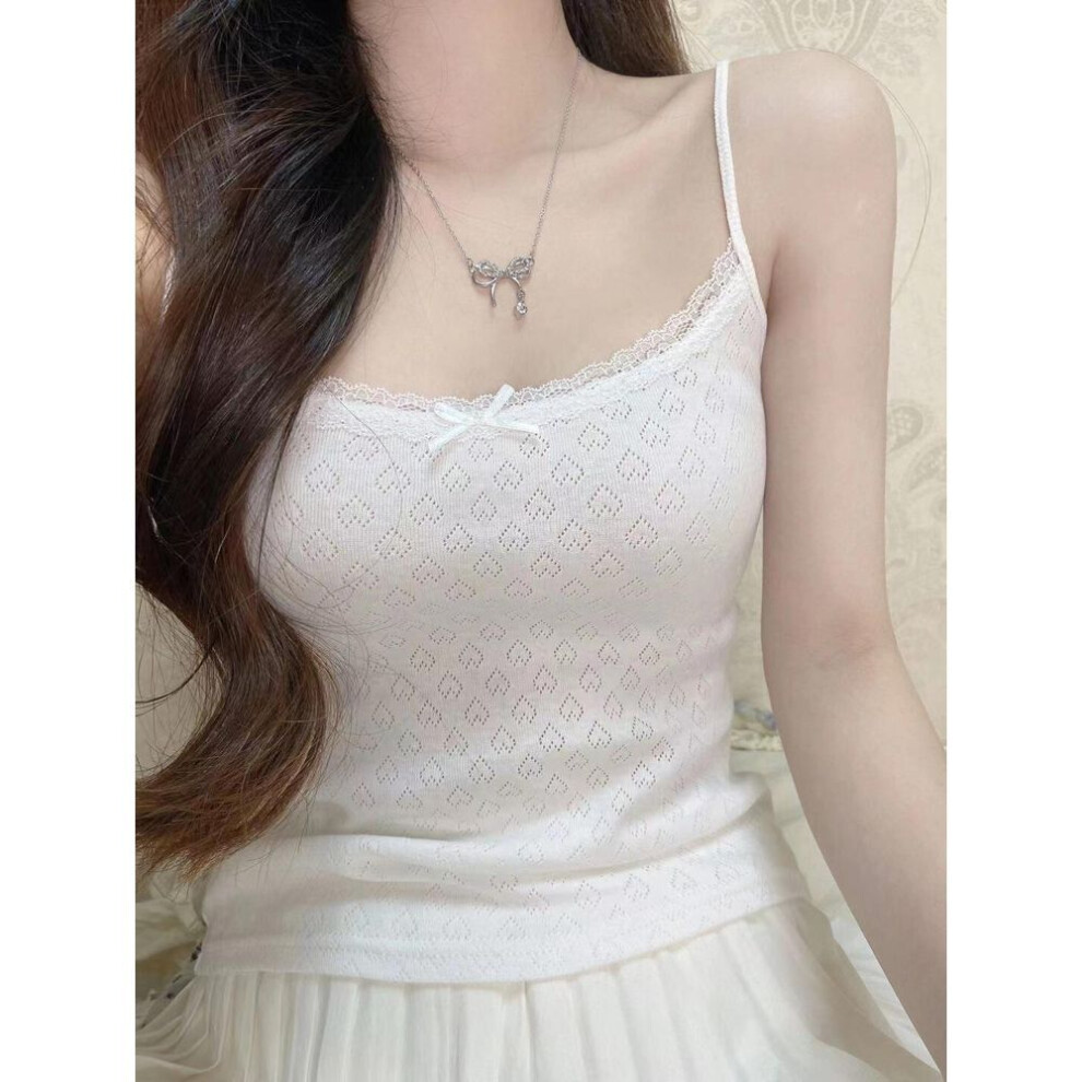 (L) 2023 White Lace Women's Camisole With Chic Short Top And Stylish Bottoming Shirt