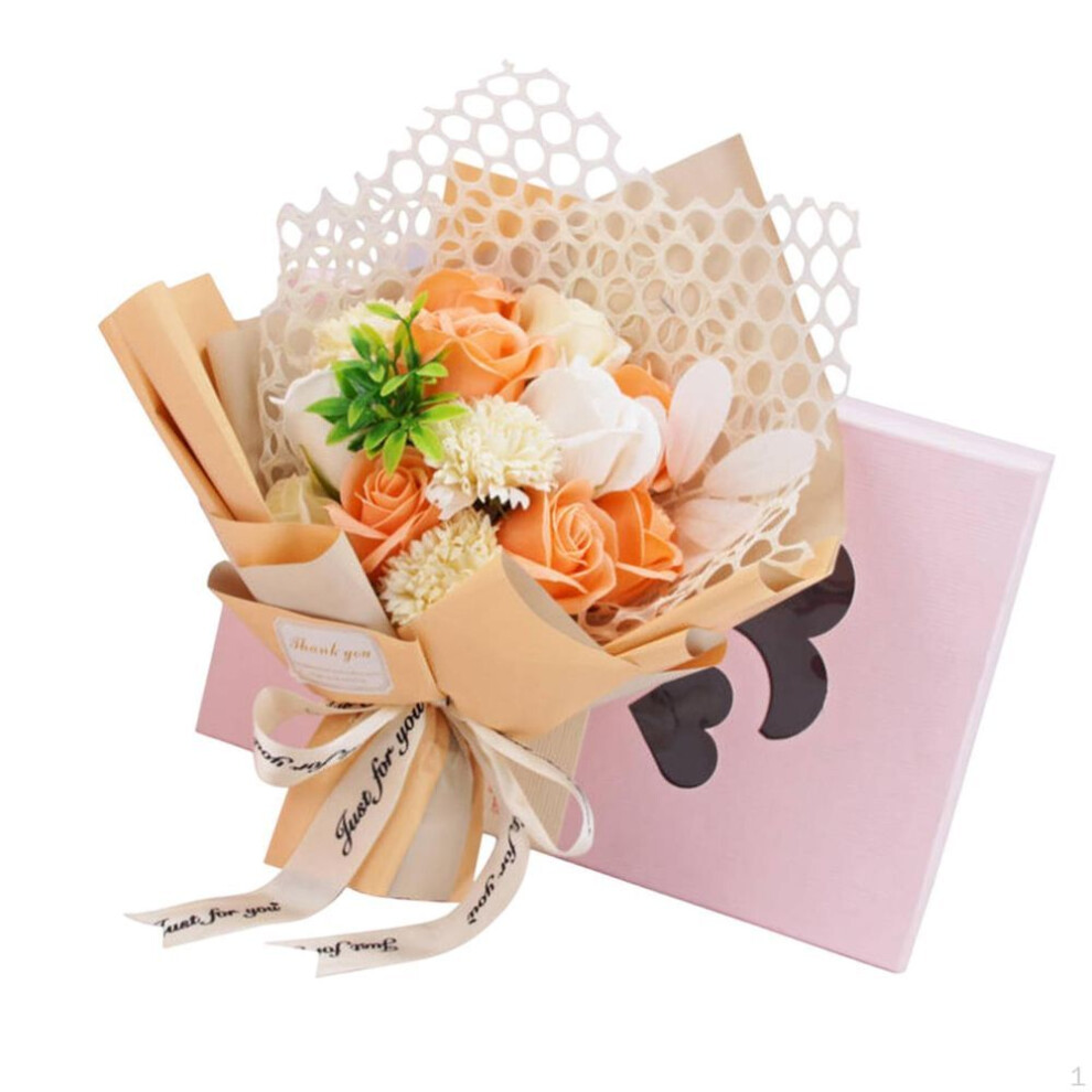 (orange) Artificial Bouquet Soap Flower Fake Faux Flowers Centerpiece Table Decoration Floral Accessory