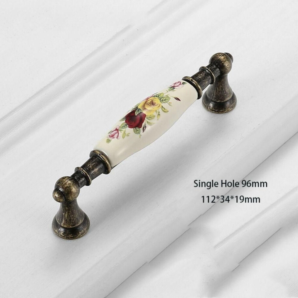 (E) Antique Bronze Cabinet Pull Knob Flower Door Handles Home Decorations Ceramic Handle  Furniture
