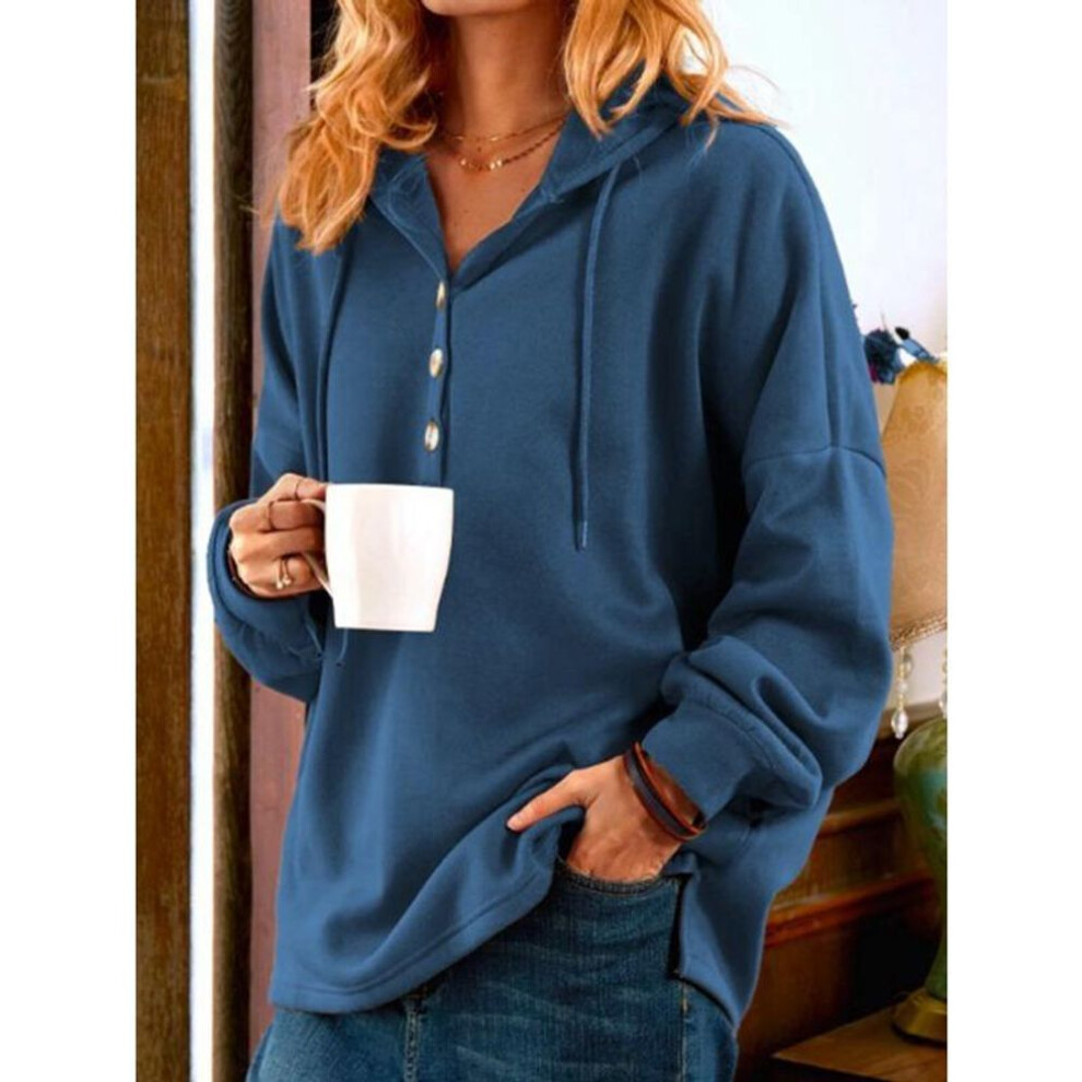 (XL, blue) Women's Spring New Head Polo Short Section Casual Hooded Solid Colour Cotton Temperament Commuter Sweater