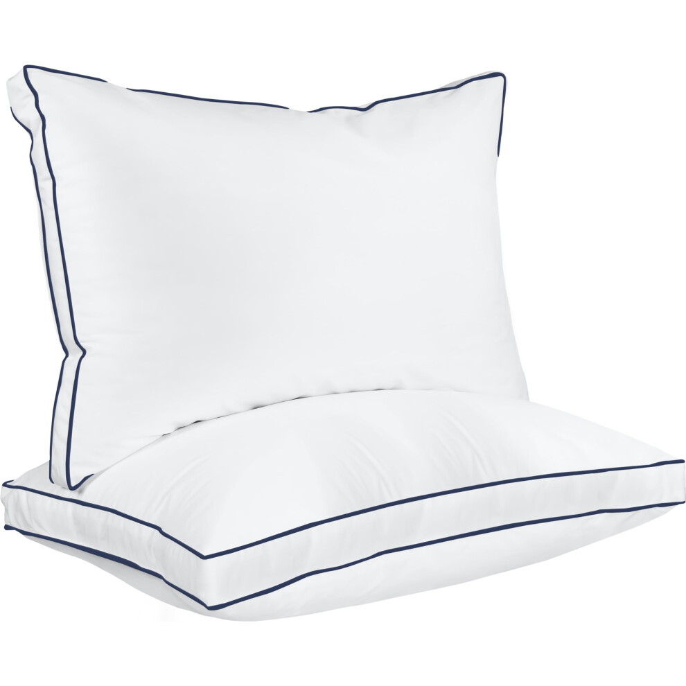 Oreillers De Lit Utopia Bedding Pour Dormir Queen Size (Bleu Marine/Blanc) Lot De 2 Oreillers à Soufflet RafraîChissants De Qualité HôTelièRe Pou-image