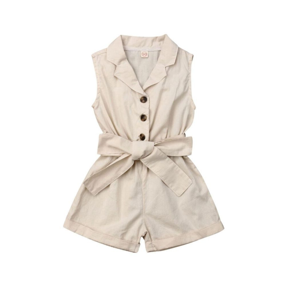 (beige, 3-4 Years) Summer Toddler Baby Girls Kids Clothes Bow-tie Waist Overall Romper Bodysuit Jumpsuit Outfits Shorts