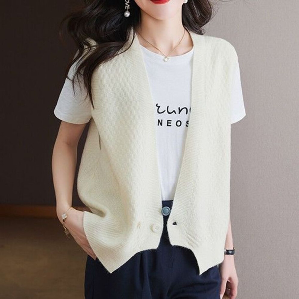 (beige, XXL) Loose and Comfortable Sleeveless Knit Vest for Women - Perfect Spring/Autumn Outerwear