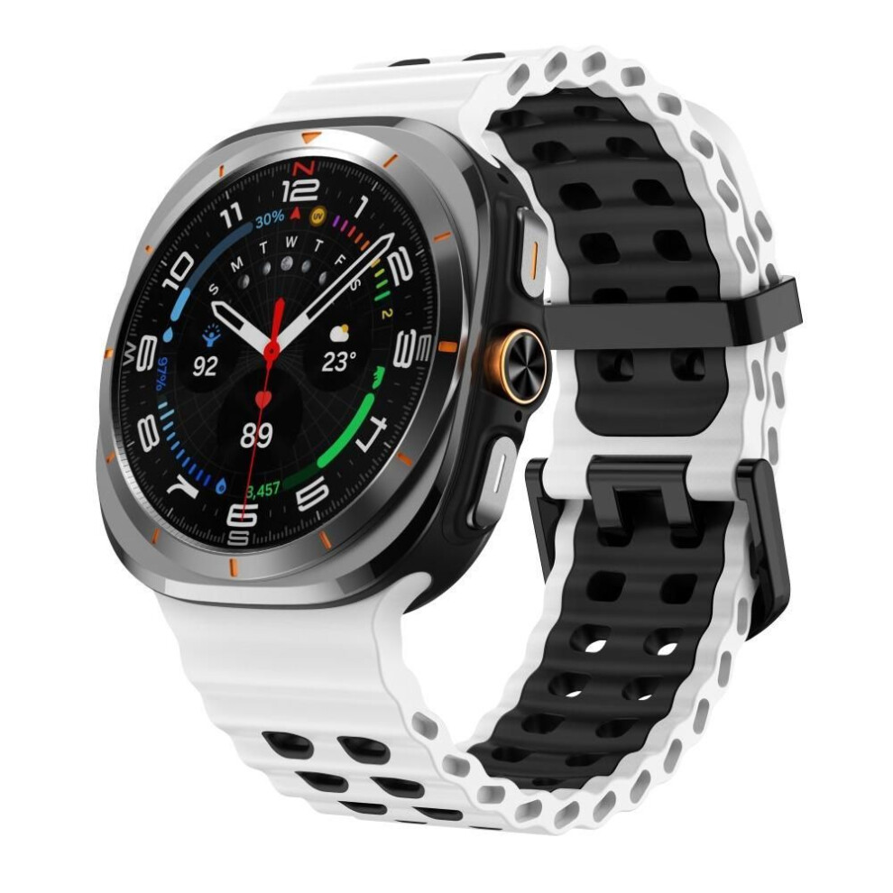 (White-Black) 47mm Marine Band Replacement Watch Bands New Sport Strap For Samsung Galaxy Watch Ultra Men Women