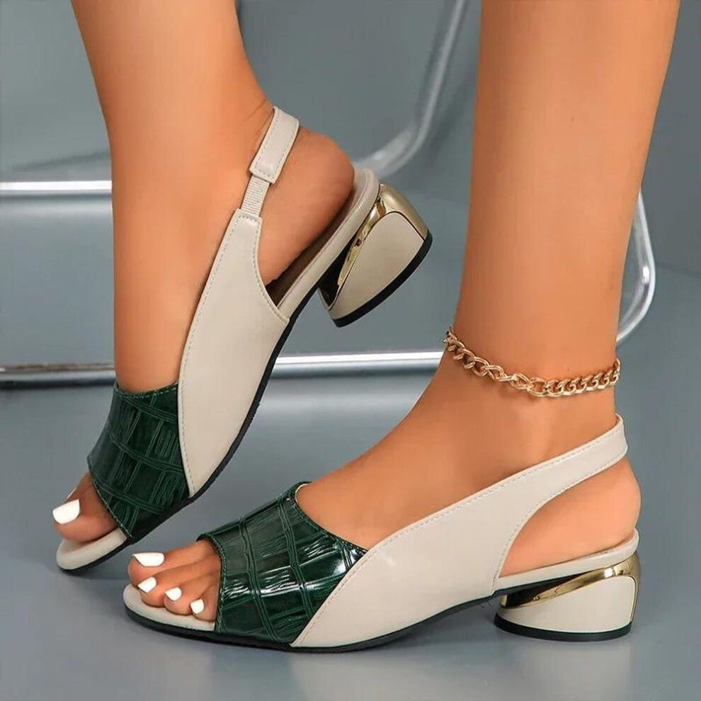 (green, 41) Women Mie Heels Sandals Chunky Fashion Shoes Designer Summer New Brand 2025 Walking Casual Slides Dress