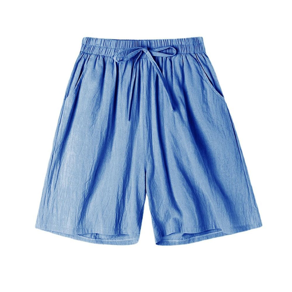 (blue, M) Summer Cotton Linen Women's Shorts Casual High Waist Loose Shorts Girls Soft Cool Female Shorts Breathable Soft Home Clothes
