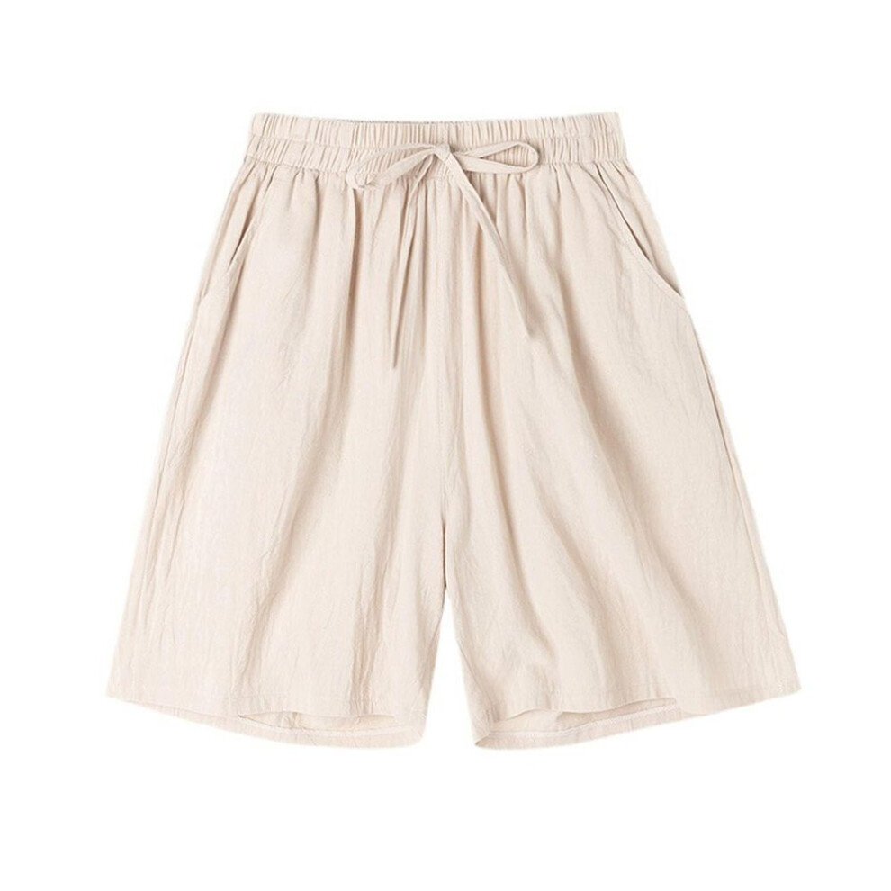 (khaki, L) Summer Cotton Linen Women's Shorts Casual High Waist Loose Shorts Girls Soft Cool Female Shorts Breathable Soft Home Clothes