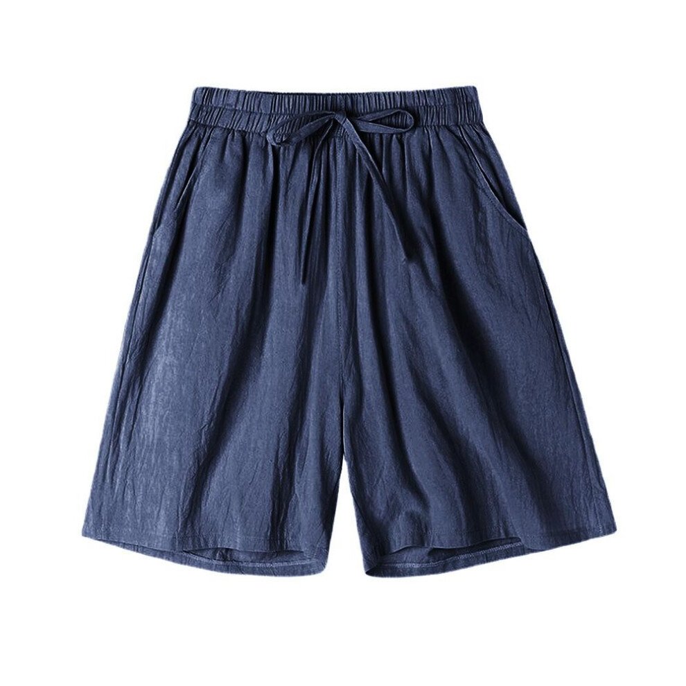 (navy, XXL) Summer Cotton Linen Women's Shorts Casual High Waist Loose Shorts Girls Soft Cool Female Shorts Breathable Soft Home Clothes