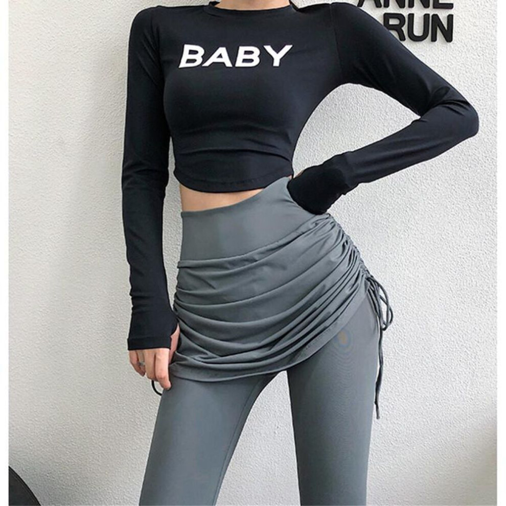 (Extra Large, gray) Women's High-Waist Quick-Dry Yoga Skort: Breathable, Moisture-Wicking Two-Piece Activewear for Dance and Fitness.