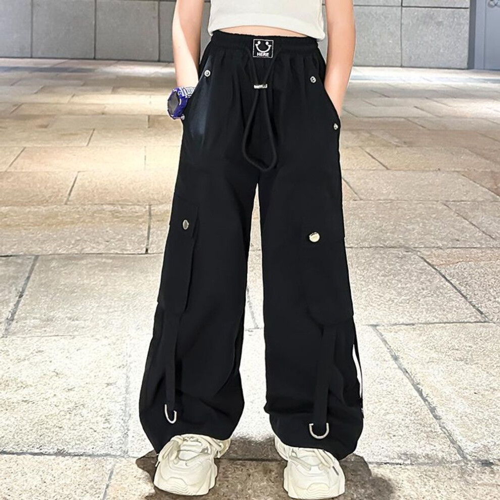 (170, black) 2024 Girls' Street Dance Wide-leg Summer Overalls
