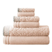 Filetages modernes 6 pices damasques Jacquard / Solid Ultra Soft 550gsm 100% serviette en coton peign avec bordures embellies [Peach]
