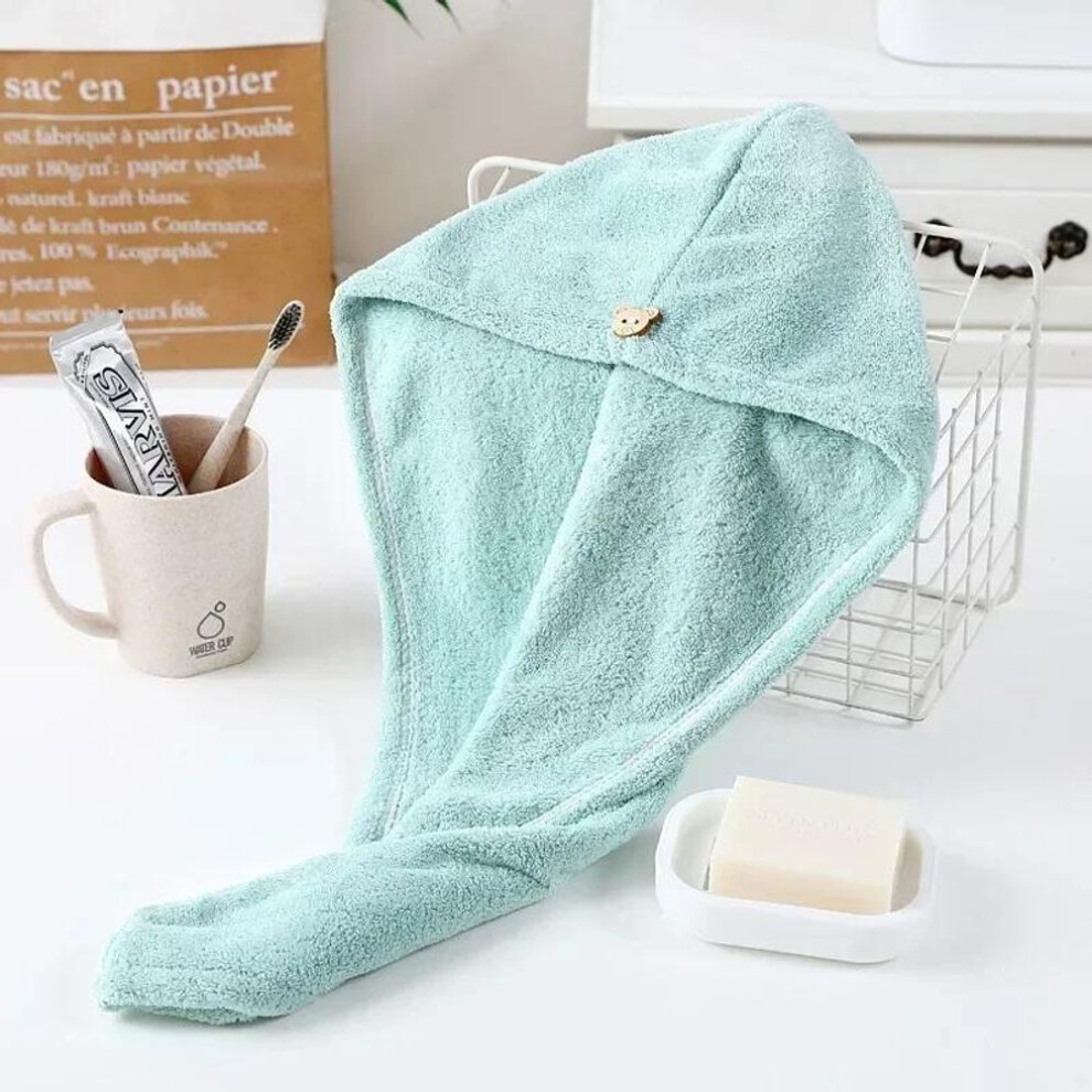 (cyan) Women Hair Drying Hat Quick-dry Microfiber Hair Towel Cap Hat Bath Hat Solid Towel Cap Super Absorption Turban Hair Dry Cap