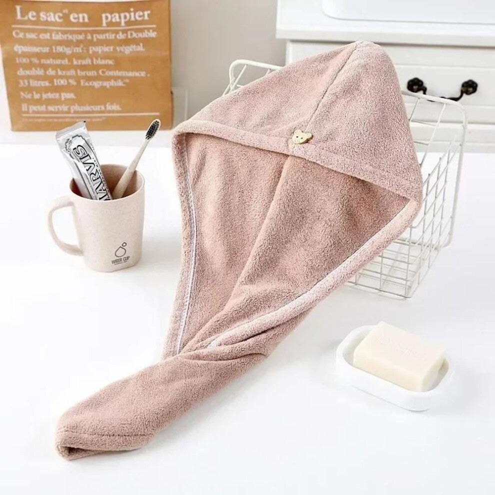 (light brown) Women Hair Drying Hat Quick-dry Microfiber Hair Towel Cap Hat Bath Hat Solid Towel Cap Super Absorption Turban Hair Dry Cap