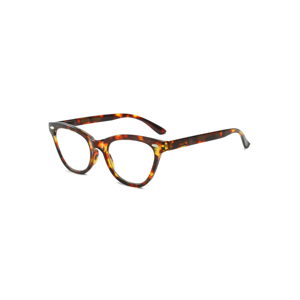 (Leopard, +1.50 strength) Women's Retro Cat Eye Rivet Reading Glass +1.0~+4.0 4.5 5.0 5.5 +6.0 Customized
