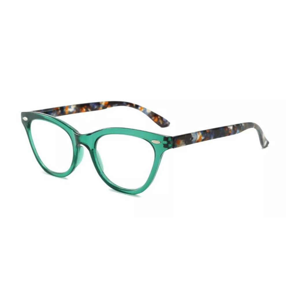 (Green, +1.00 strength) Women's Retro Cat Eye Rivet Reading Glass +1.0~+4.0 4.5 5.0 5.5 +6.0 Customized