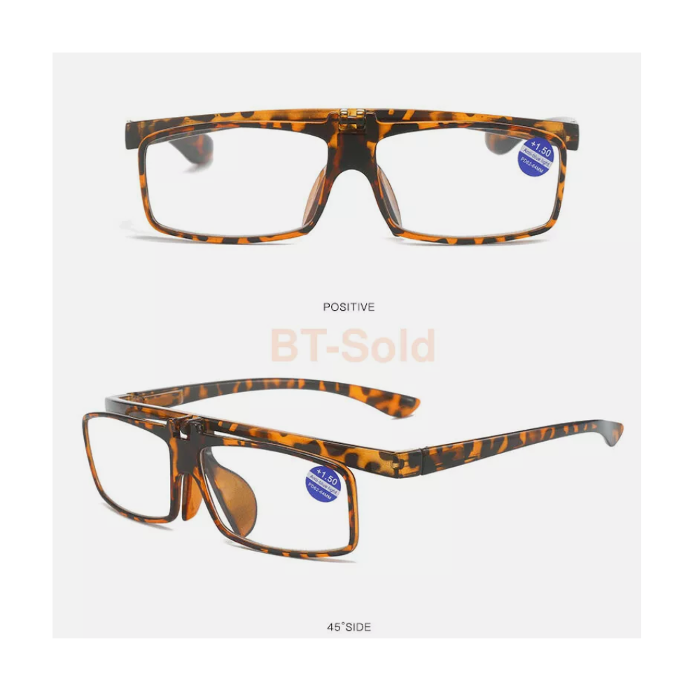 (Tortoise, +1.50) HOT Flip Up Down Reading Glasses Anti Blue Light UV Foldable Presbyopic Eyeglass