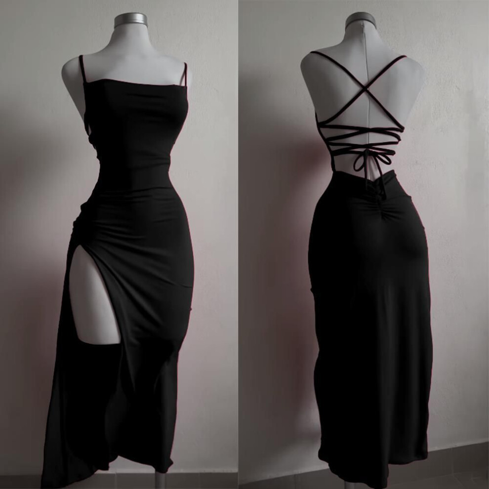 (black, S) Explosive New Dress Summer High Sensibility Halter Strap Spice Girl Bag Hip Dress