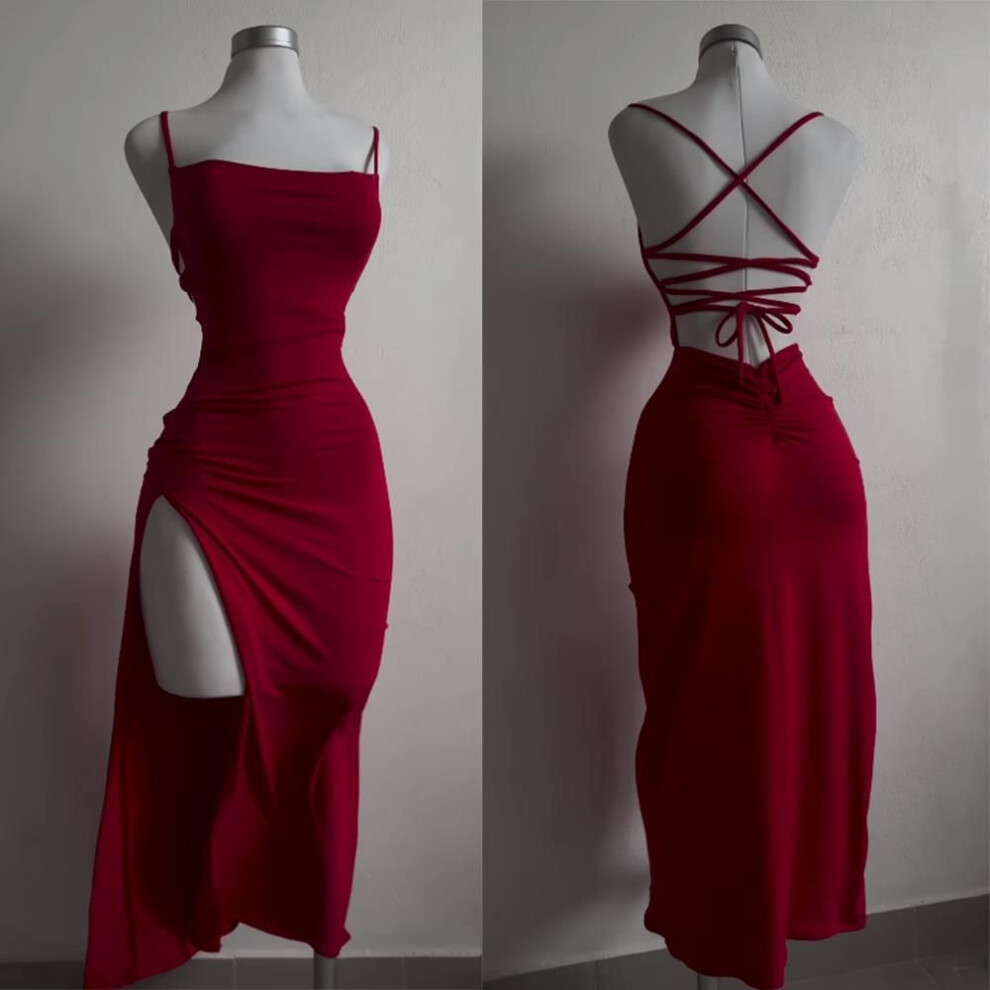(red, L) Explosive New Dress Summer High Sensibility Halter Strap Spice Girl Bag Hip Dress