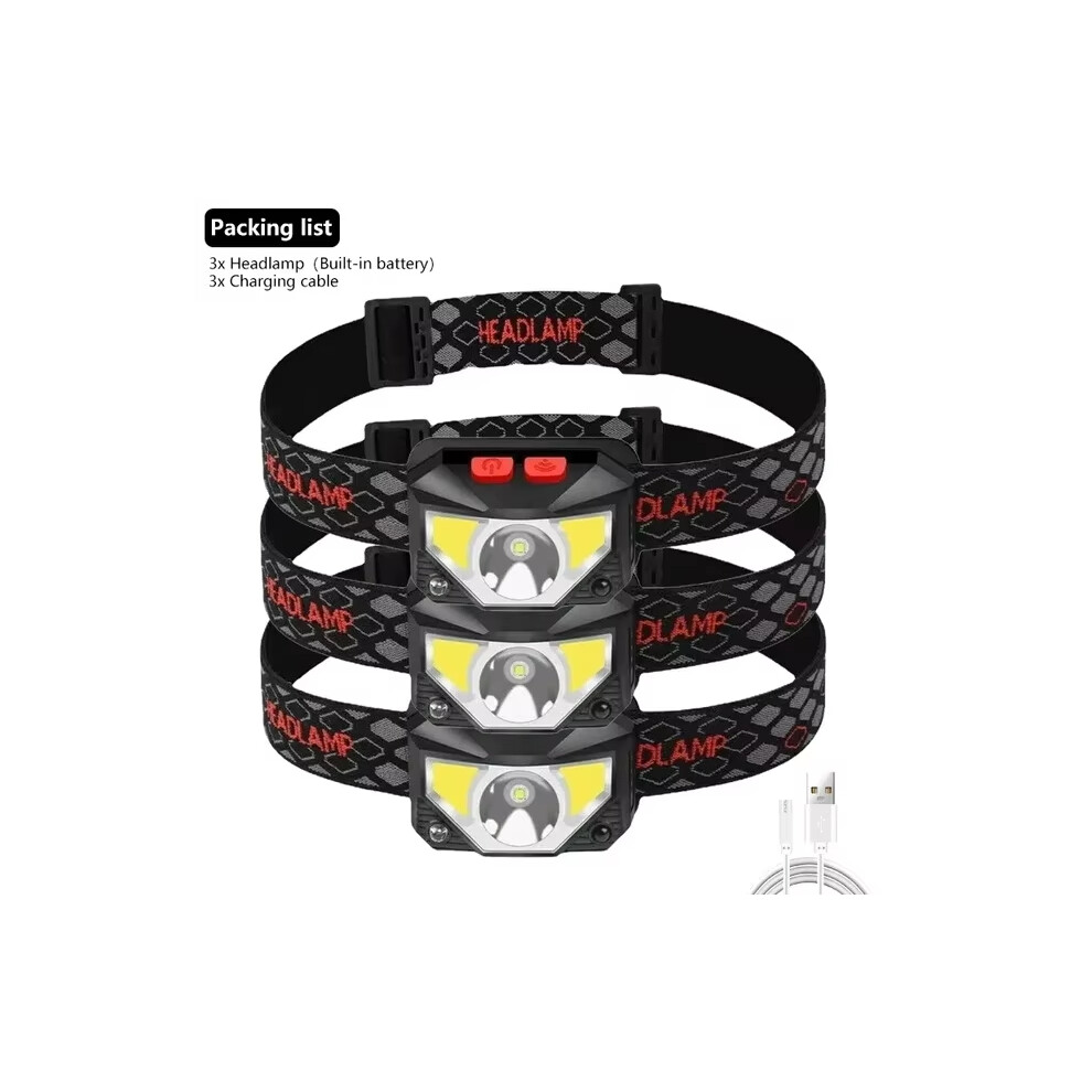(3PCS) Powerful LED Induction Headlamp USB Rechargeable COB Headlight Built-in Battery Head Flashlight for Fishing Camping Torch-image-OPC-PGM2QTV-NEW