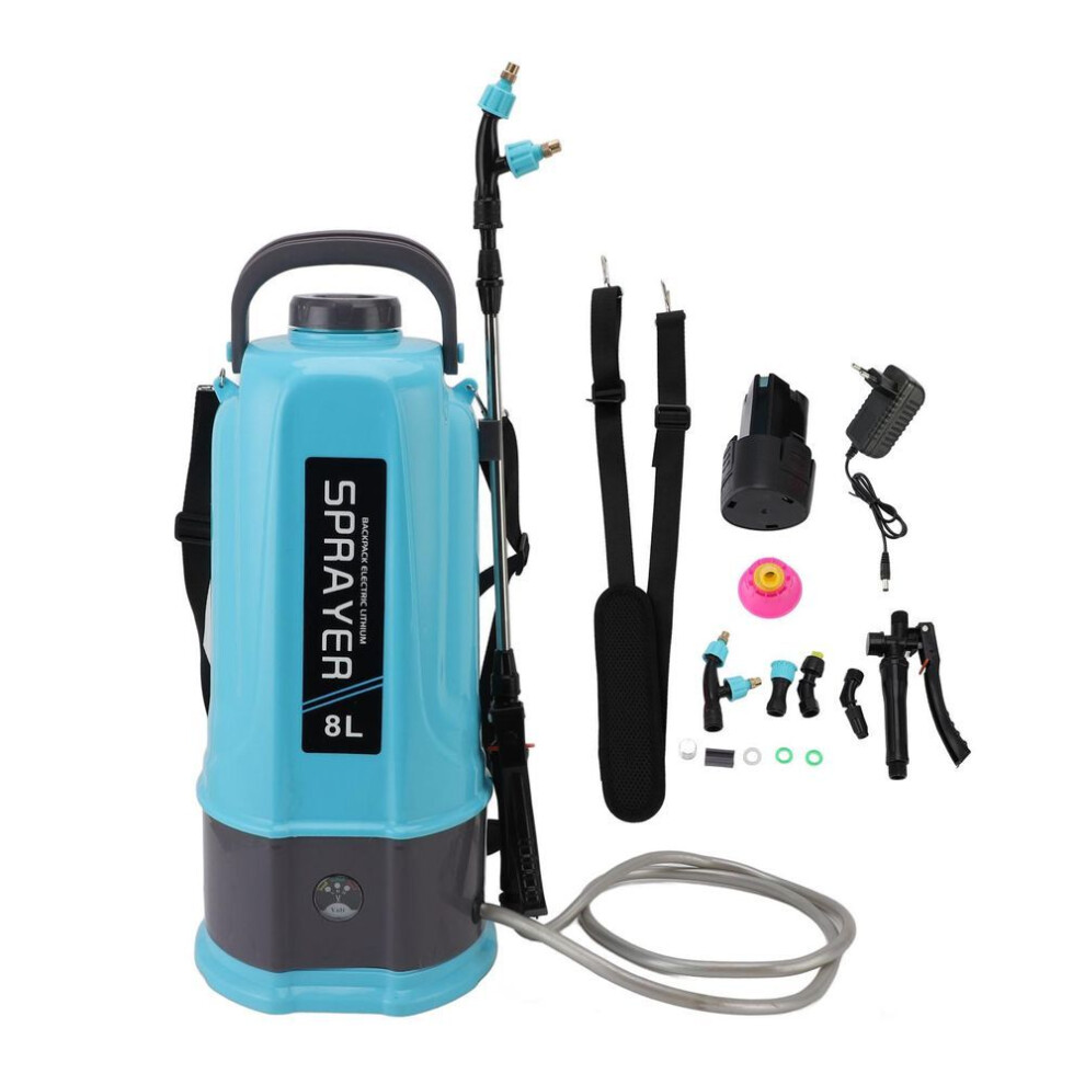 (8L EU Plug) Battery Powered Backpack Sprayer Adjustable Pressure Agricultural Electric Sprayer With 5 Nozzles