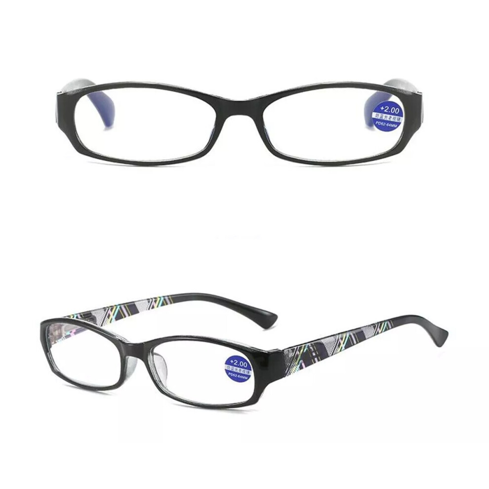 (Black, +2.00 strength) Women Adjustable Stylish Flower Reading Glass +1.0~+4.0 Customized