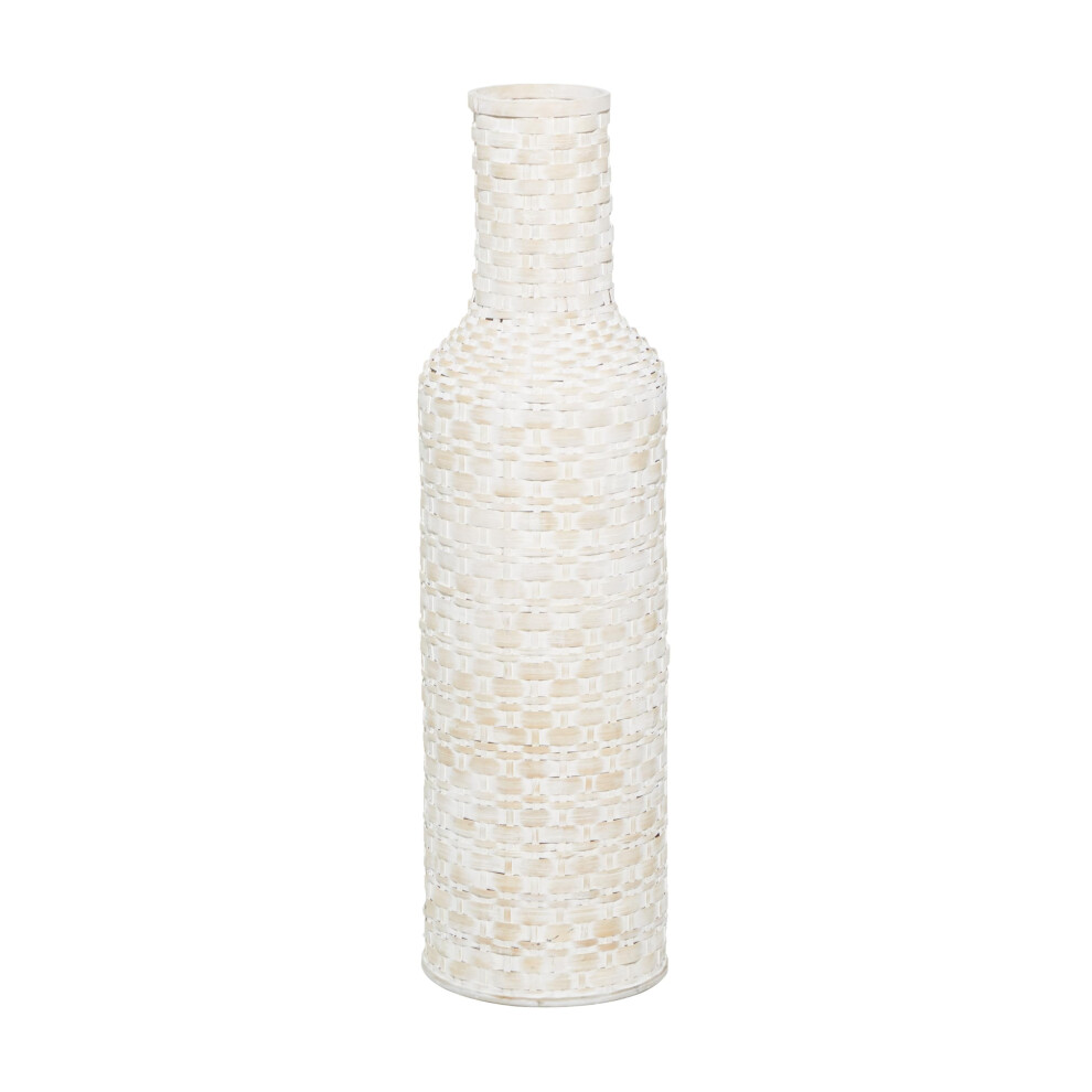 Vase d   coratif en bambou Deco 79, grand vase tiss    pour d   coration d'int   rieur, 23 x 23 x 76 cm, blanc