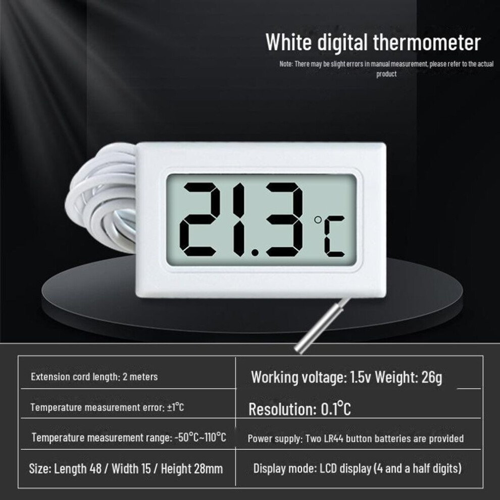 (white, 2m line length) High Precision LED Aquarium Thermometer for Fish Tanks