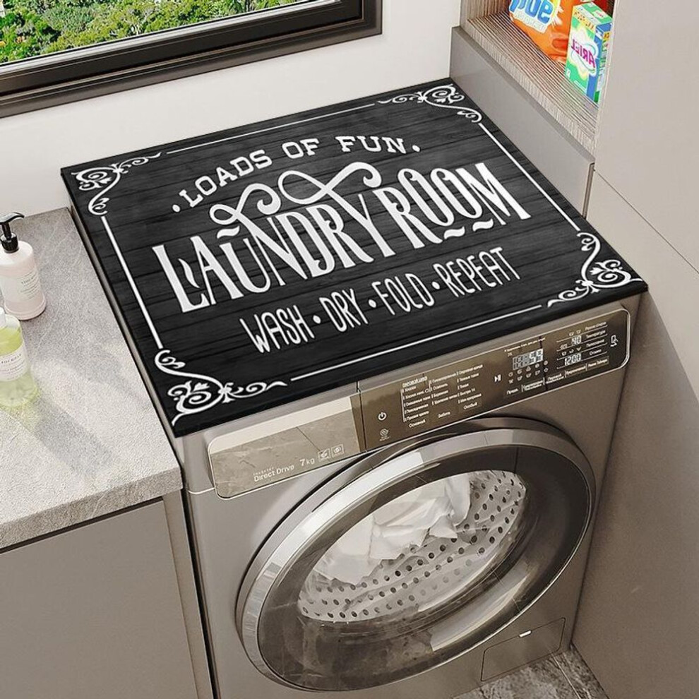 (as the picture, Laundry Mat(7), 40*60cm) American Retro Drum Washing Machine Non-slip Dust & Water-resistant Crystal Velvet Cover Pad