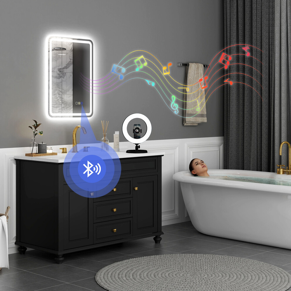 HOMCOM 500 x 700 mm Illuminated Bathroom Mirror with Bluetooth Silver