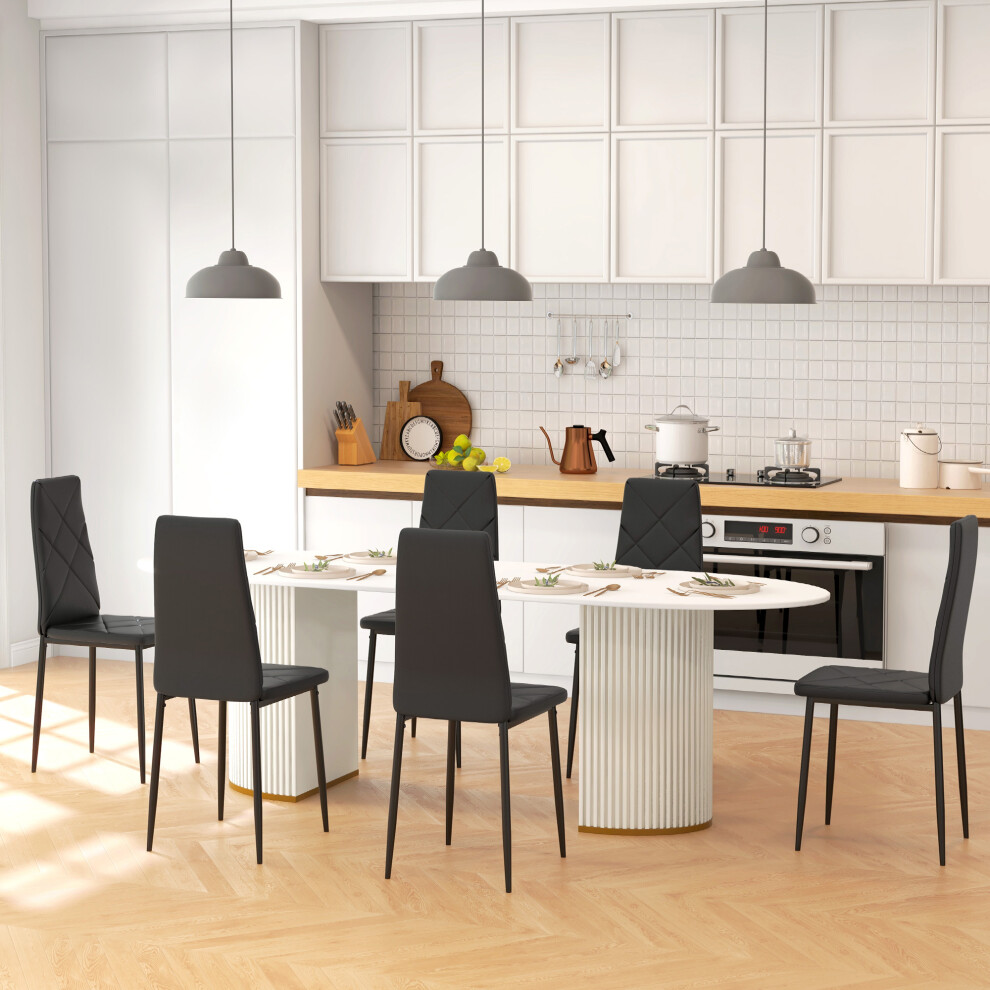 HOMCOM 6-Pieces Dining Chairs, Faux Leather Kitchen Chairs, Black