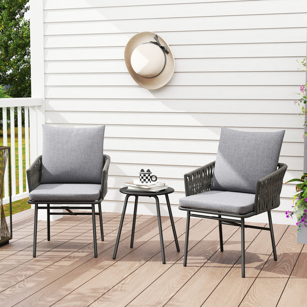 Outsunny Rattan Bistro Set, Balcony Table And Chairs With 4 Cushions, Grey