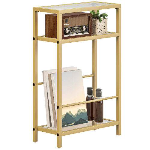 Homcom HOMCOM Slim Side Table, End Table with Tempered Glass Tabletop, Gold 1