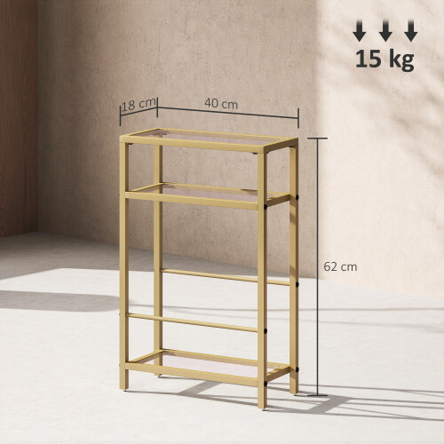 Homcom HOMCOM Slim Side Table, End Table with Tempered Glass Tabletop, Gold 2