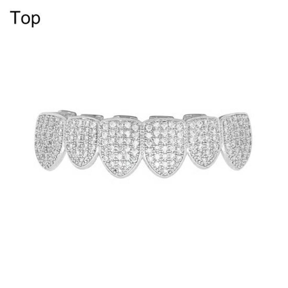 (top) 1/2pcs Rhinestone Teeth Grills Set Removable Tooth Cap Healthy Metal Top Bottom Mouth Grill Hip-hop Punk Style Dental Jewelry