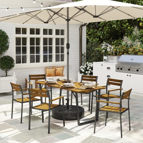 Outsunny Outsunny 7 Piece Garden Dining Set with Table and 6 Stackable Chairs, Brown