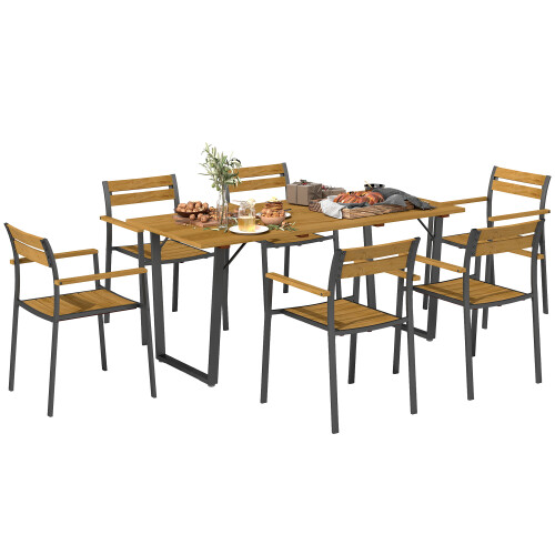Outsunny Outsunny 7 Piece Garden Dining Set with Table and 6 Stackable Chairs, Brown 1