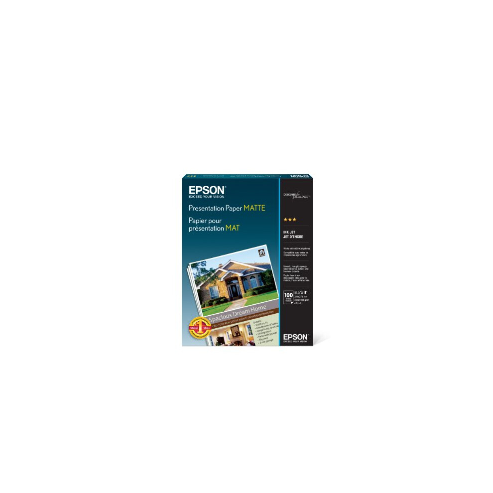 Epson S041062 Matte Presentation Paper  27 lbs.  Matte  8-1/2 x 11 Pack of 100 Sheets White